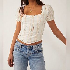 Free People White Blouse with Colorful Stripes